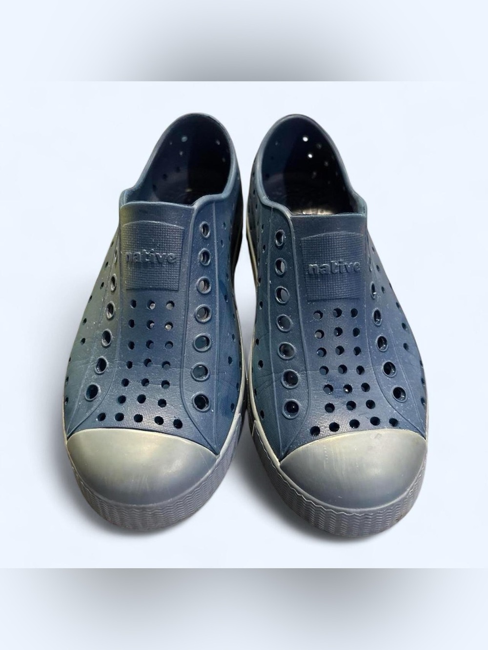 Native Kids Slip-On Loafers in Navy with Gray Toe Caps
